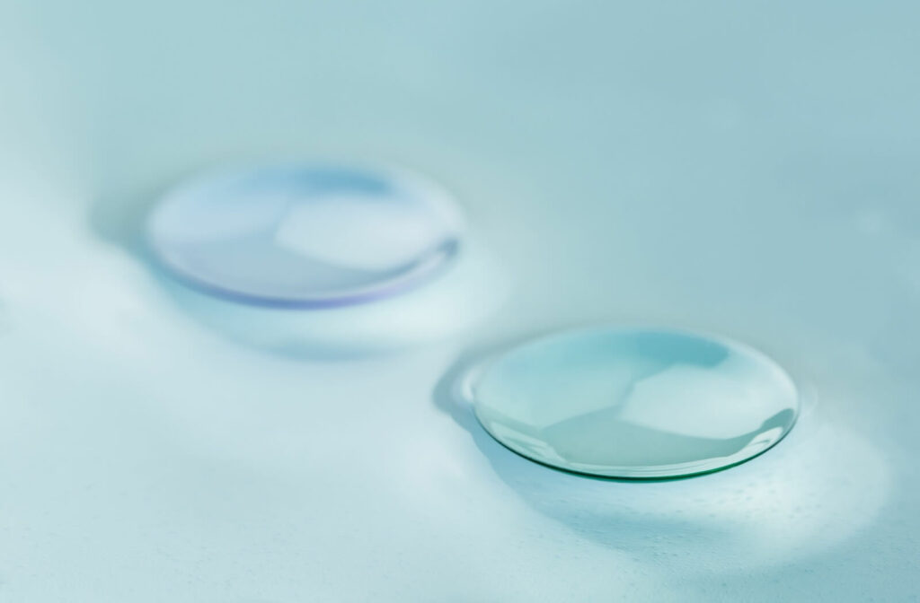 A close-up of RGP contact lenses